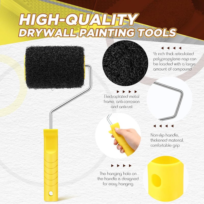 Threlaco 3 قطع غطاء أسطوانة مركب الجدران بقطر 4 بوصات مع 1 إطار طلاء، فرشاة نسيج الجدران، أسطوانة طين للاستخدام مع المعجون، الأرضيات الدياتومية، معجون التشكيل، الطلاءات ذات النسيج - Image 3